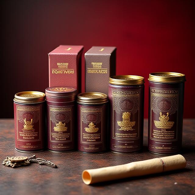 Collezione completa tè romani antichi con packaging da collezione